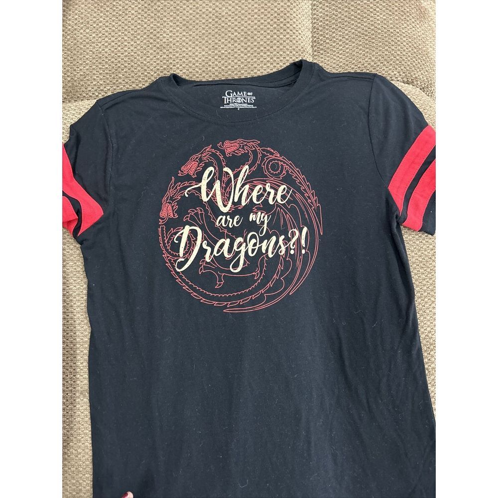 Game Of Thrones Womens Black  Where Are My Dragons Short Sleeve T-Shirt Top Sz S